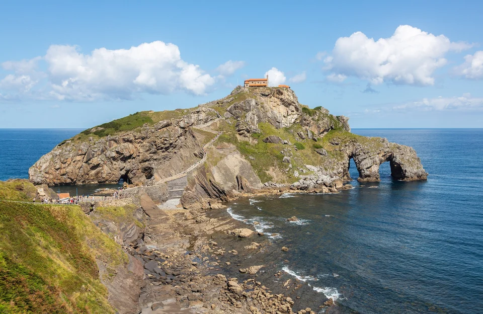 Stone stairway winding up the rocky islet of San Juan de Gaztelugatxe to its hermitage above the sea