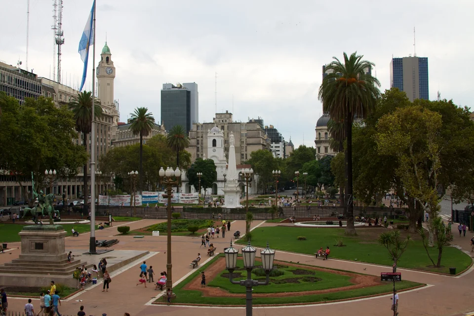 The pink facade of the Casa Rosada facing the Plaza de Mayo in central Buenos Aires