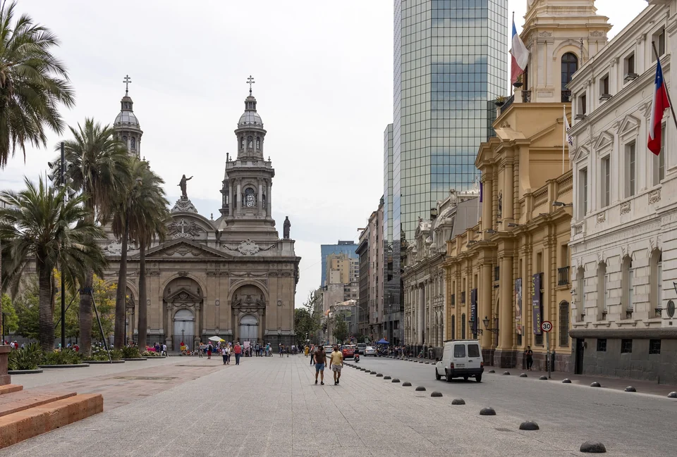 The Metropolitan Cathedral on the Plaza de Armas in central Santiago, Chile