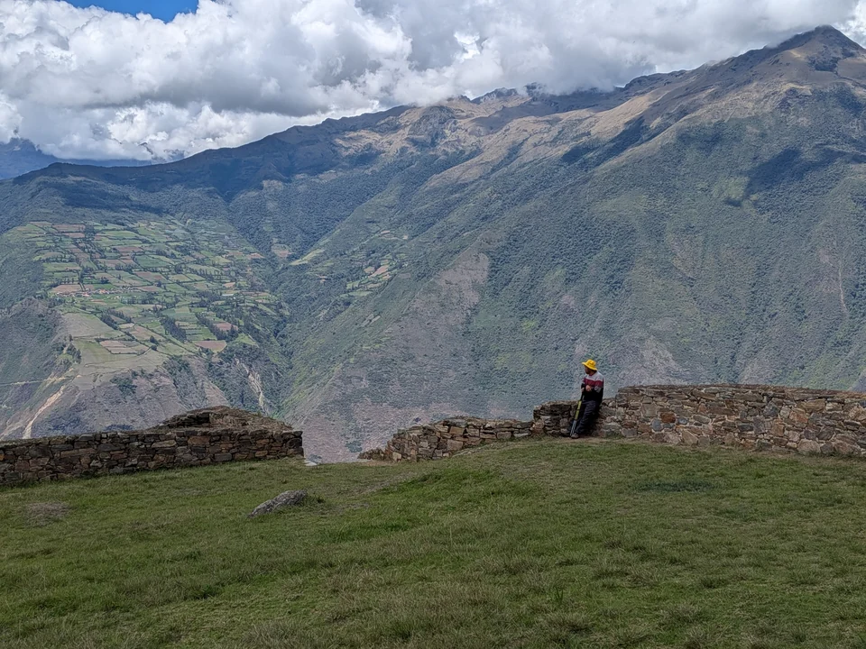 Terraced Inca storehouse sector of Choquequirao with mountain views