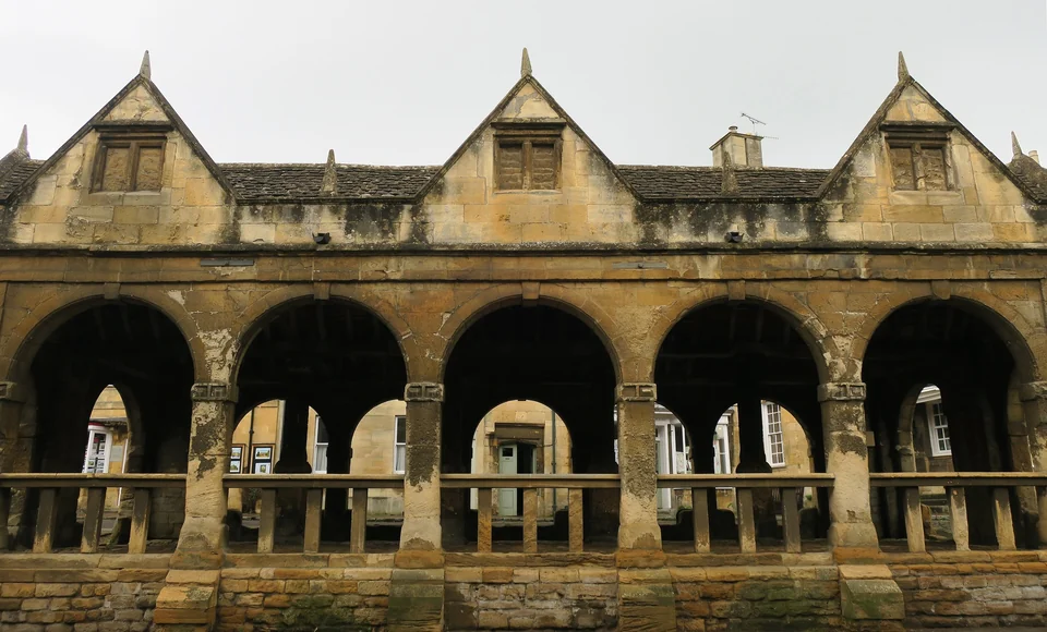 Arched 17th-century stone Market Hall on the High Street of Chipping Campden, Gloucestershire