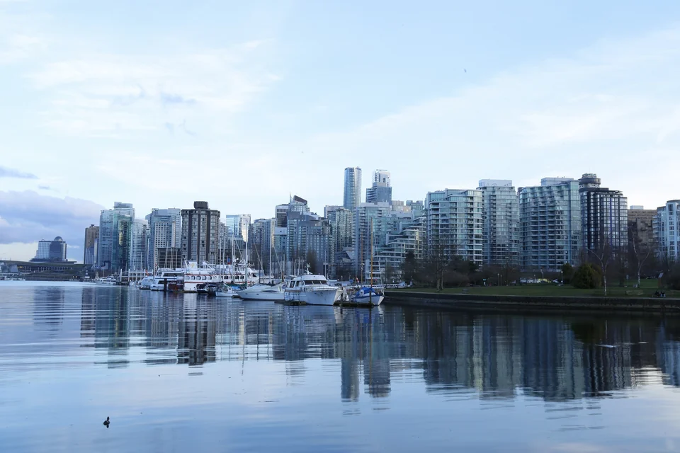 Downtown Vancouver skyline across the water from Stanley Park, British Columbia