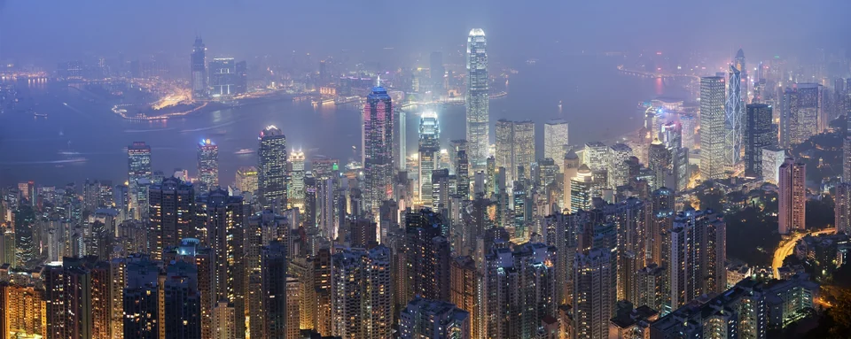 Panorama of the Hong Kong skyline and Victoria Harbour seen from Victoria Peak