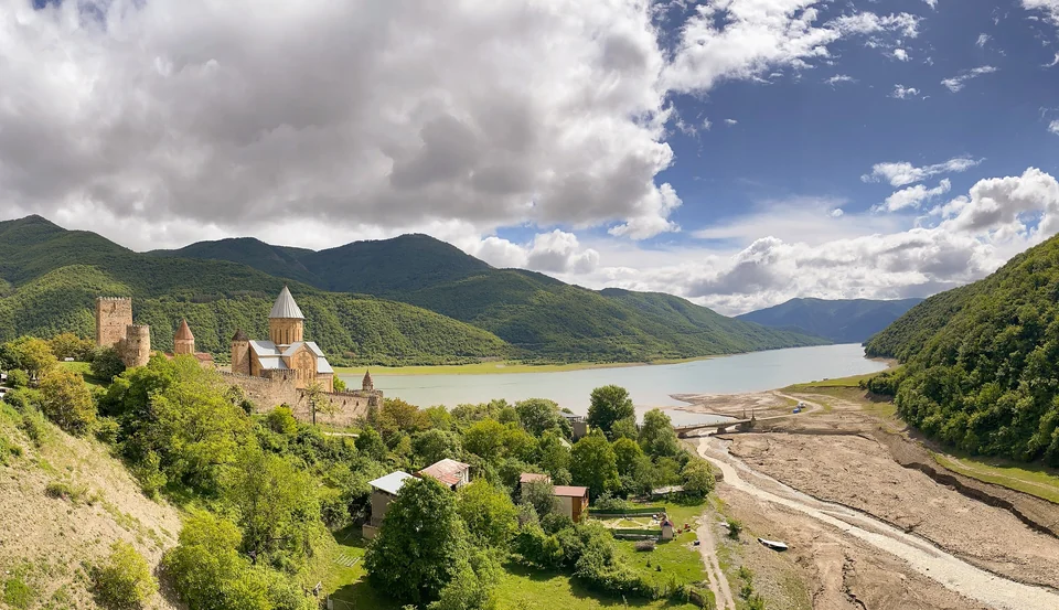 Ananuri fortress and its two churches above the Zhinvali Reservoir on the Georgian Military Road