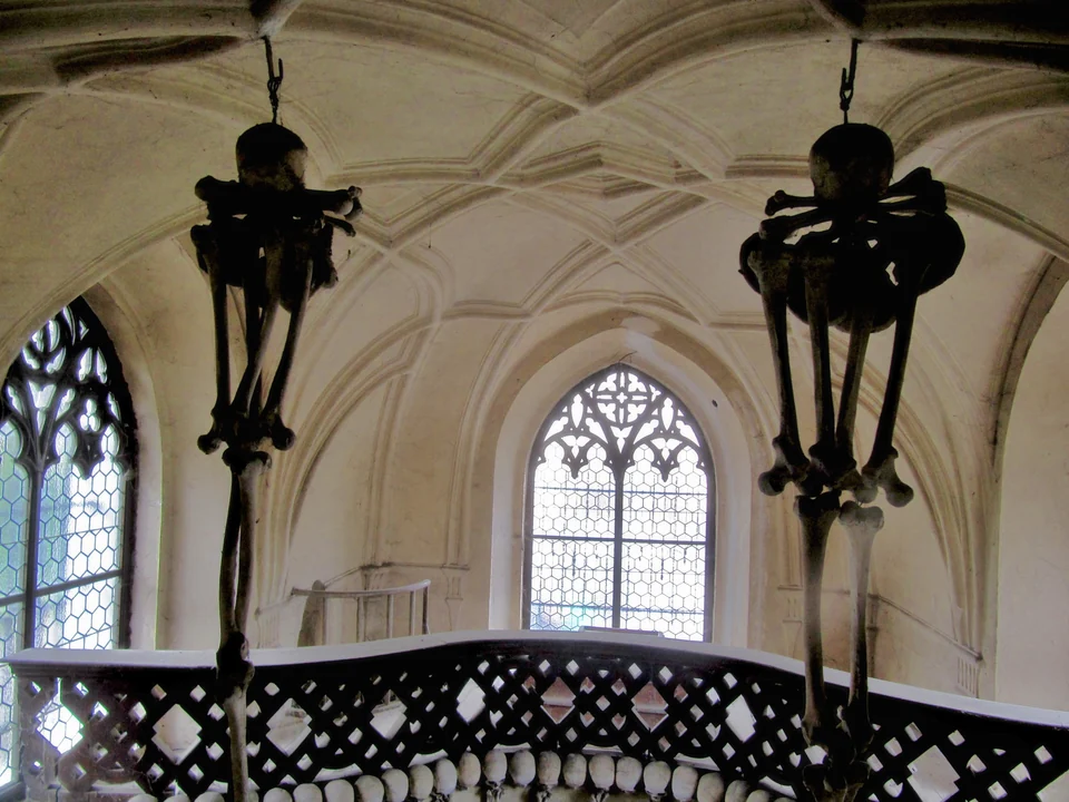 Interior of the Sedlec Ossuary near Kutná Hora with its decorations made from human bones