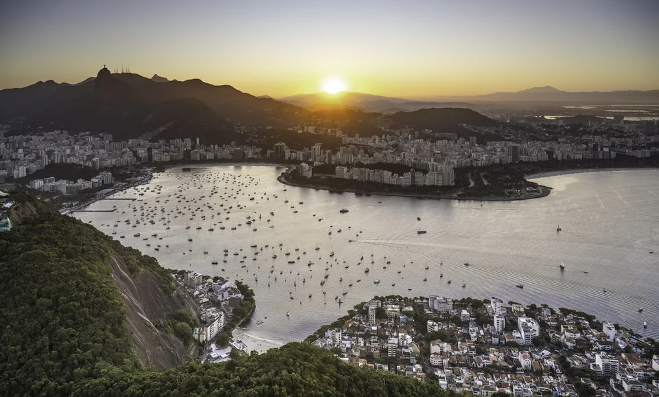 Rio de Janeiro skyline with Christ the Redeemer on Corcovado seen from the top of Sugarloaf Mountain