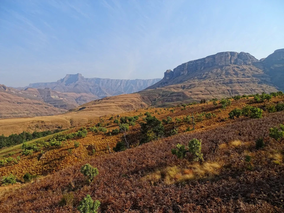 The Amphitheatre rock wall of the Northern Drakensberg seen from the Royal Natal National Park side
