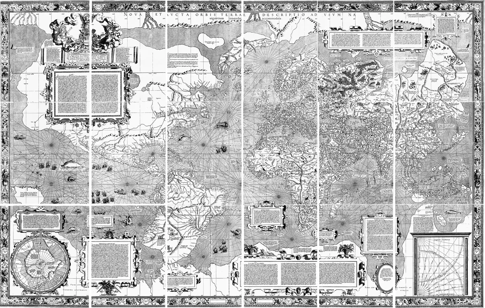 Carte du monde originale de Gerardus Mercator de 1569, assemblée à partir de ses 18 feuilles gravées